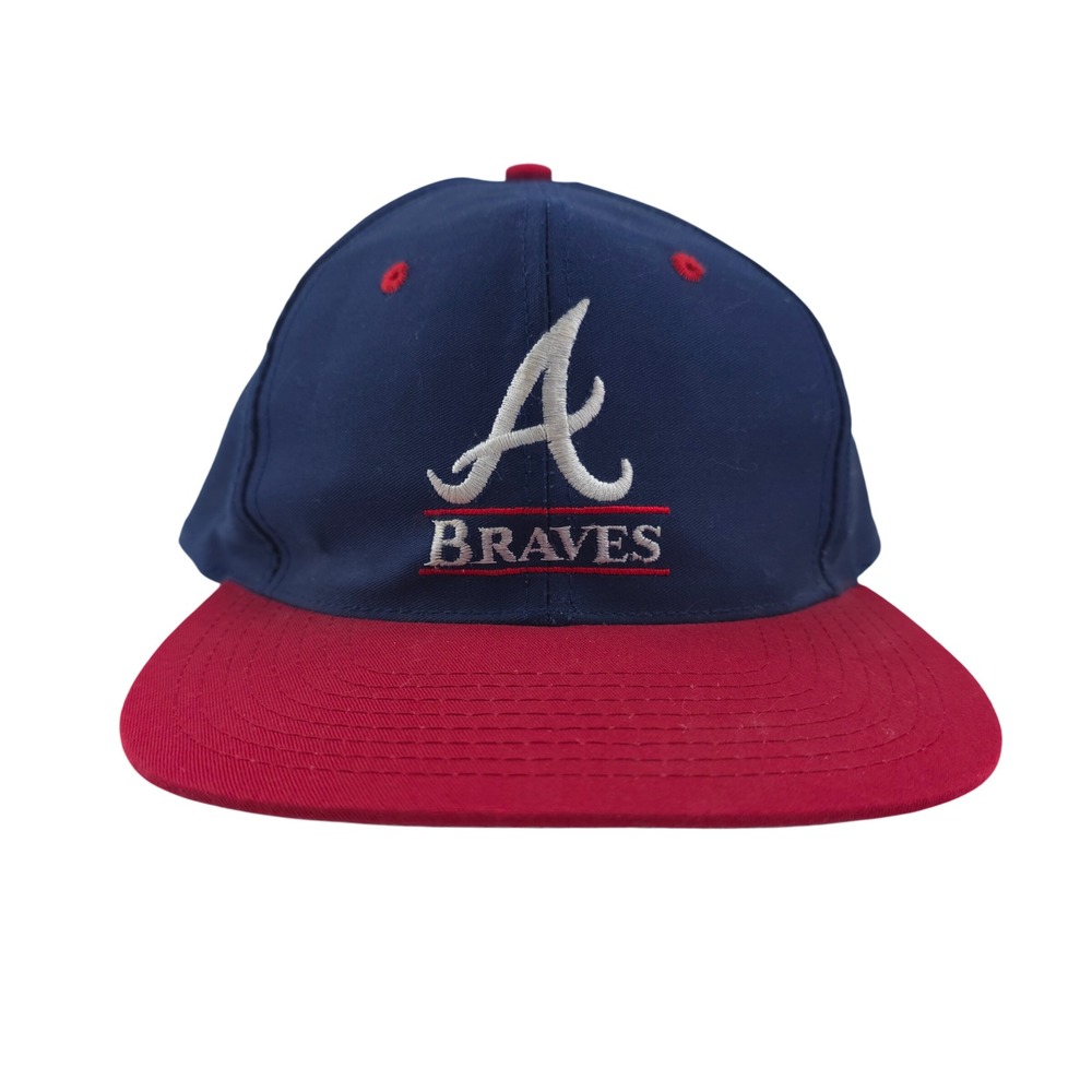 Vintage MLB Atlanta Braves Hat Youth OSFA Navy Blue Red Snapback Cap Clark Sport - Picture 2 of 8